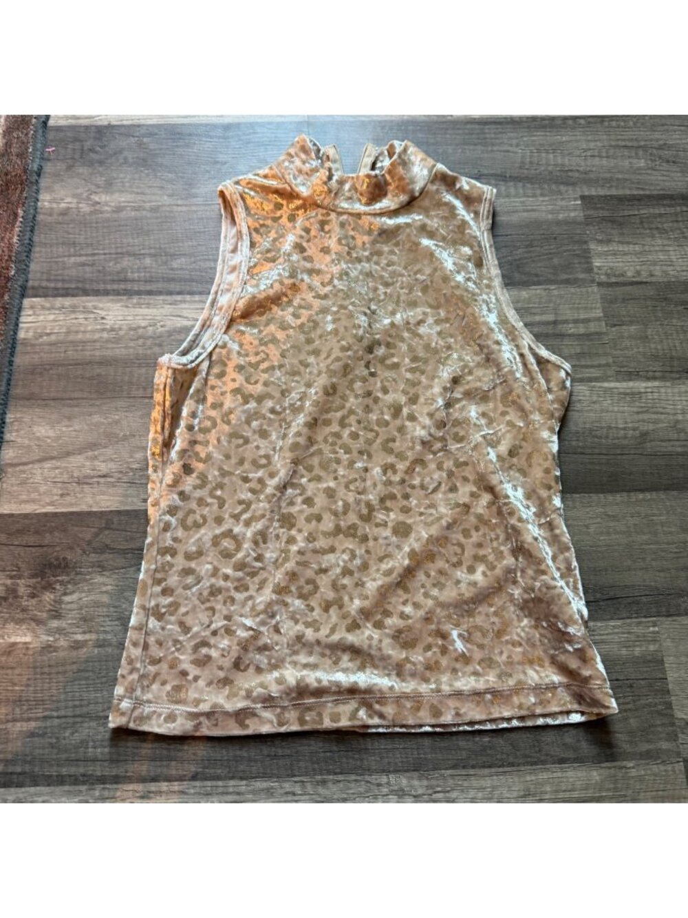 Gold Velvet Leopard Print Sleeveless Mock Neck Top By 525 Small